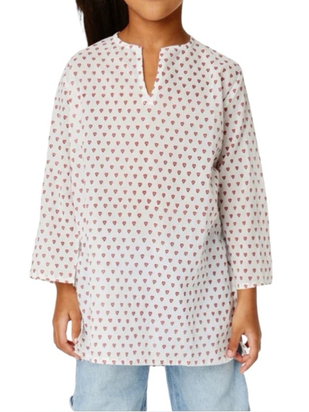 Roller Rabbit Kids Girls 6 Tunic Top Long Sleeve Heart Print White